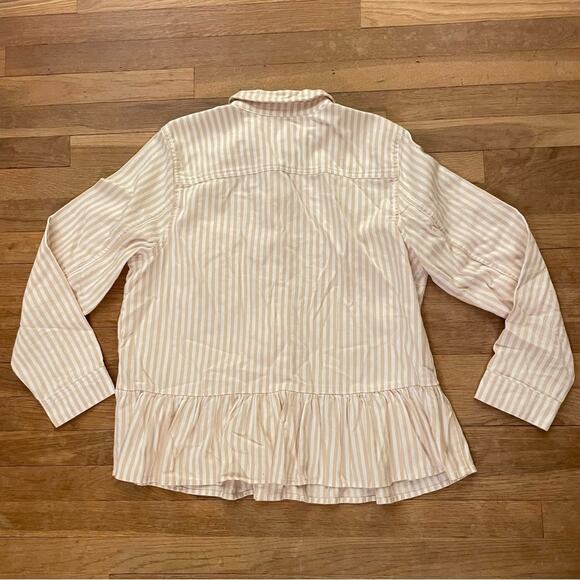 Denim & Company button pleated stripe collared blouse shirt top size large L b2 - Picture 4 of 4